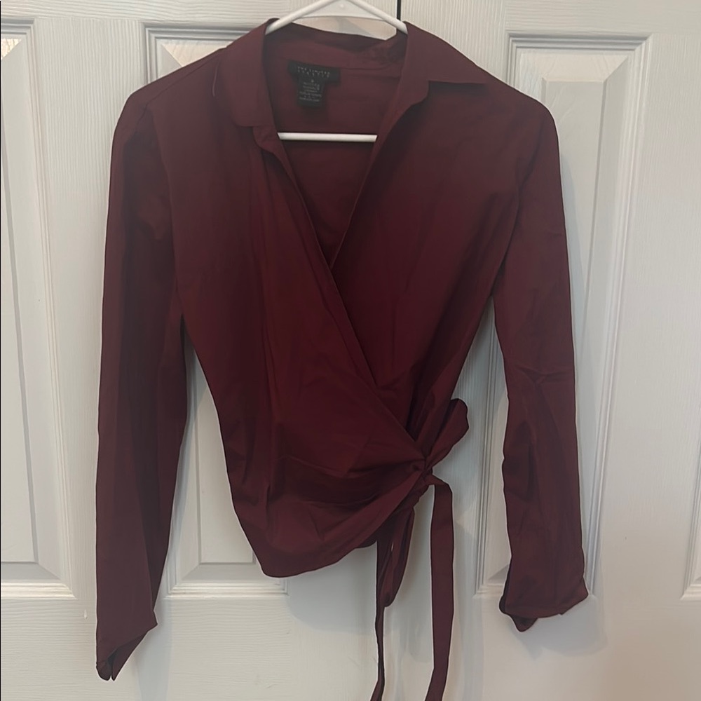 The Limited Red Wrap Blouse with Notched Collar and Tie Front